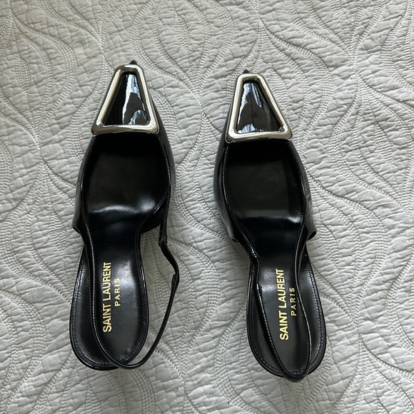 SAINT LAURENT Avenue Slingback Pumps Patent Black Leather - Picture 4 of 8